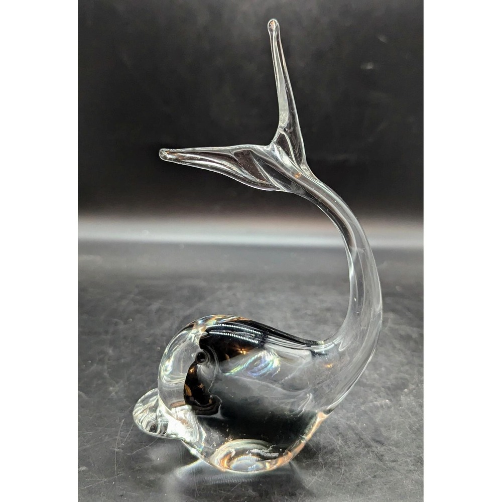 Vilca Atelier Glass Paperweight Vintageโ Mid Century Clear Fish Dolphin Italy 8"